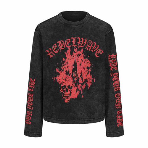 REBEL WAVE 26AW“ЁW ”水洗骷髅城堡印花长袖 梵文Tee