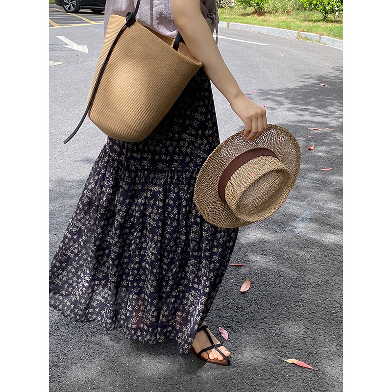 夏日松茶慵懒感韩系百搭碎花半身裙女高腰显瘦A字长裙夏