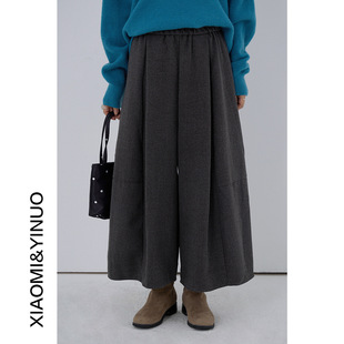 松紧腰宽松慵懒八分气球裤 女冬款 深灰色毛呢休闲裙裤 328 清凉