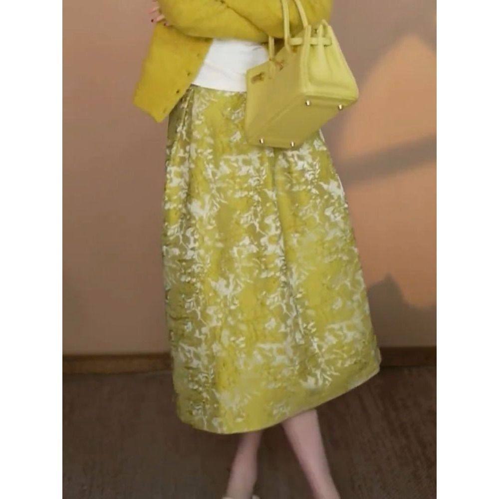 新中式国风轻奢提花A字裙2025春季新款复古气质小众大摆半身裙子