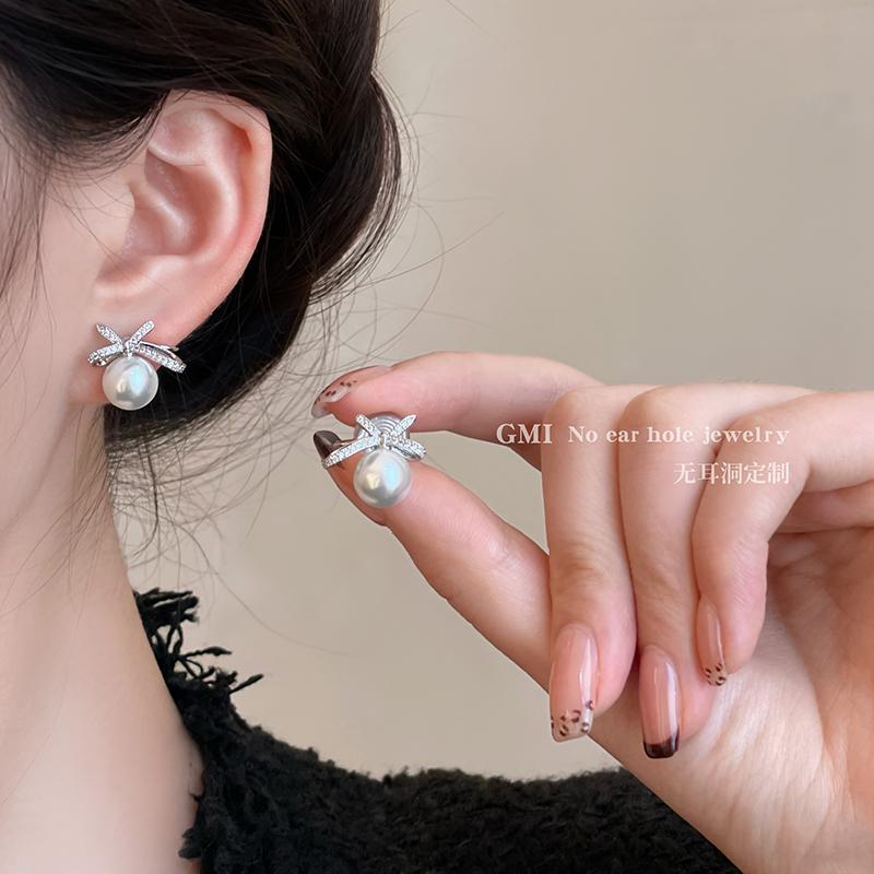 轻奢蝴蝶结珍珠无耳洞耳夹