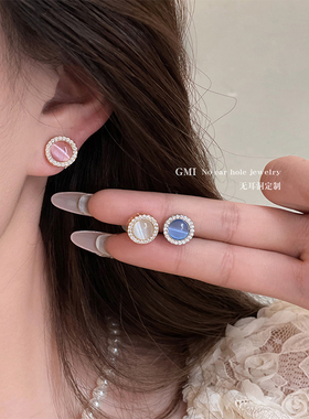 GMI白色猫眼锆石无耳洞耳夹女甜美风轻奢高级感耳环小众简约耳饰