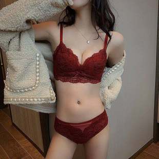 2026新款红色内衣女小胸聚拢性感上托蕾丝本命年结婚调整文胸套装