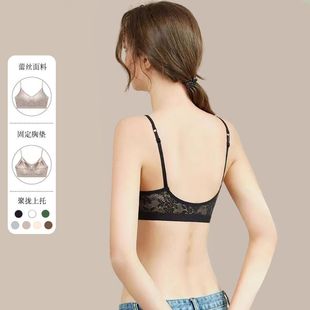 蕾丝美背抹胸式吊带背心女无钢圈聚拢收副乳防下垂一体式文胸薄款