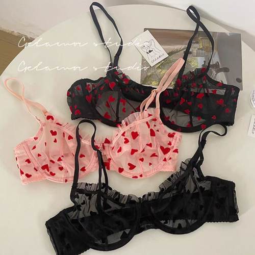 法式纯欲风爱心蕾丝网纱性感内衣