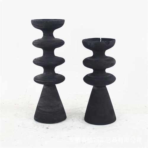 厂家销售手制木质碳化侘寂风黑色烛台桌面装饰拍摄道具家居装饰品