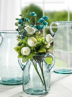 厂家直销创意简约现代花瓶双耳气泡玻璃花瓶家居装饰摆件批发