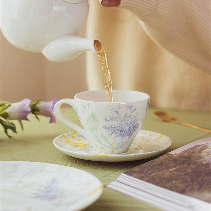 釉中彩|Flora 骨瓷高温清新拉花咖啡杯碟套装下午茶杯碟组合250ml