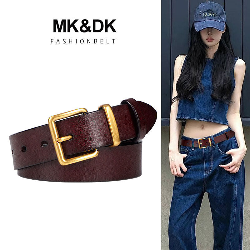 MK&DK真皮女士皮带2026新款宽牛仔裤腰带配饰小众设计感装饰裤带