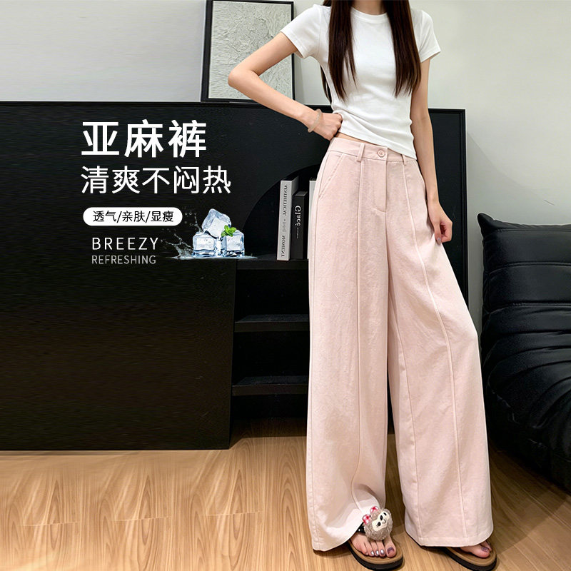 夏季天丝亚麻显高阔腿裤