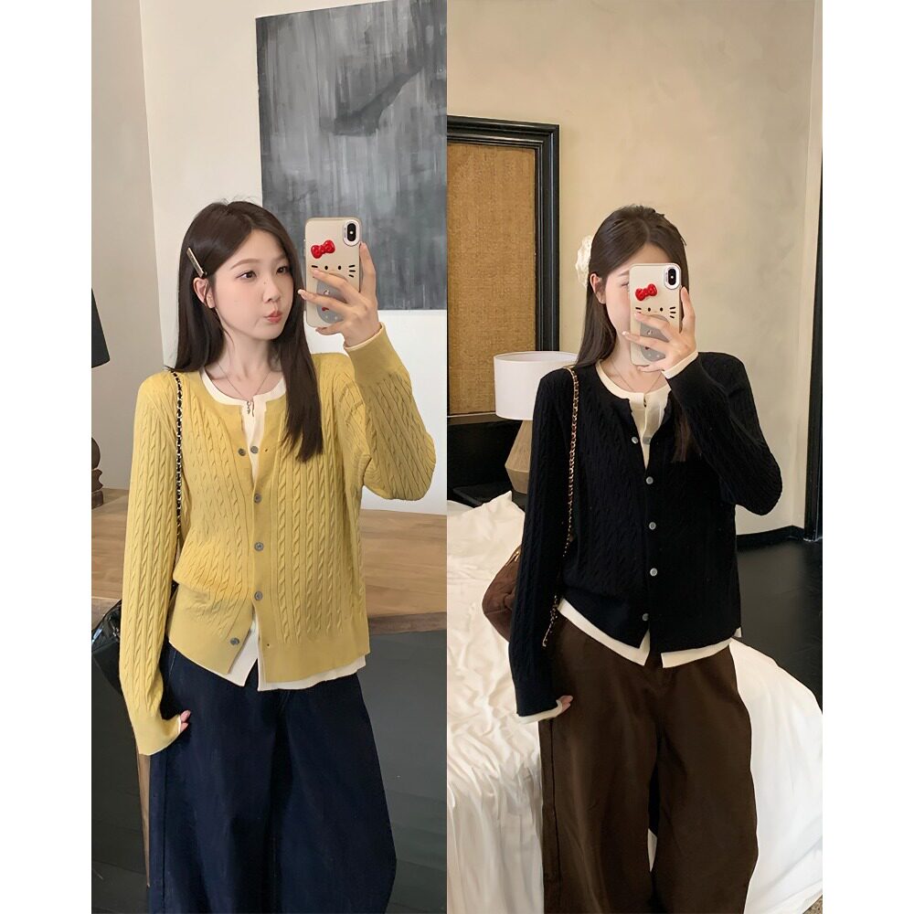 2025秋季新款大码胖mm温柔风假两件针织衫女百搭打底衫毛衣69350