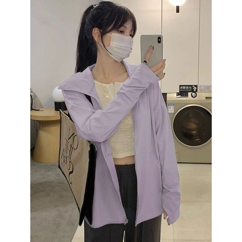 百搭夏季防晒冰丝衣女士2025新款连帽外套宽松透气薄款紫外线外套