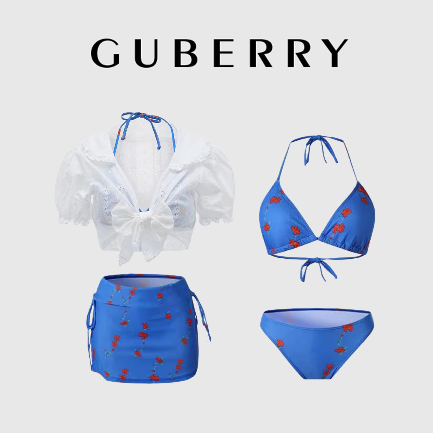 GUBERRY泳装高级感纯欲风绝美裙式分体泳衣女长袖性感碎花比基尼