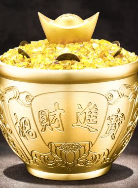 黄铜米缸聚财缸百福缸米缸大号存钱罐客厅家居黄铜器聚宝盆摆件