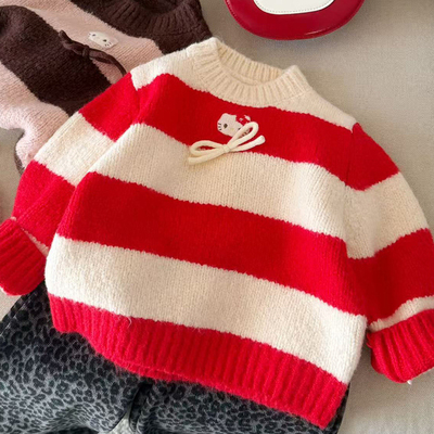 kitty猫条纹针织衫圆领毛衣