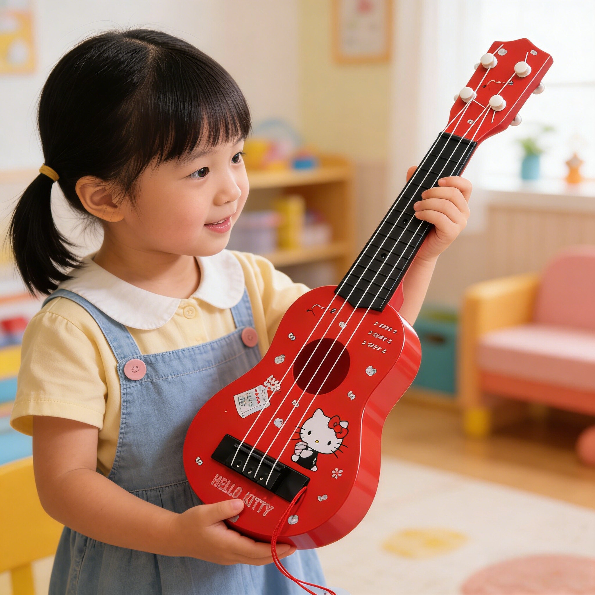 凯蒂猫儿童尤克里里宝宝可弹奏乐器初学音乐启蒙 Kitty小吉他玩具