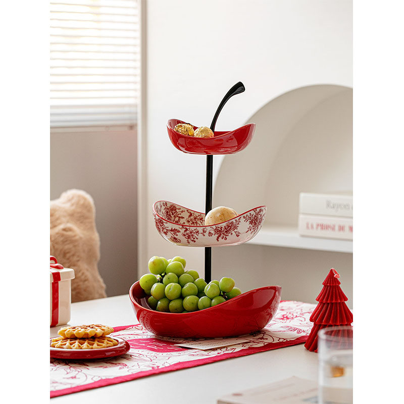 2026年新款新年果盘多层家用陶瓷水果盘红色喜庆点心盘零食盘摆件,家居饰品,果盘/果篓,淘宝优惠券,粉丝福利购,淘宝优惠卷