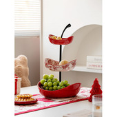 2026年新款 新年果盘多层家用陶瓷水果盘红色喜庆点心盘零食盘摆件