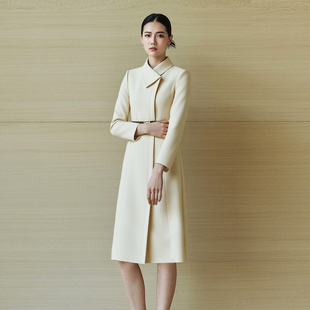 柏易兰知性优雅风白色连衣裙女收腰显瘦中长款气质裙高级简约