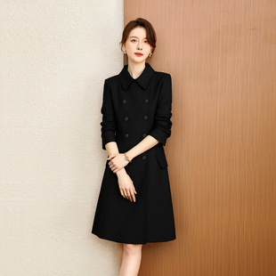 柏易兰法式通勤风双排西装扣连衣裙女中长款收腰高级感气质秋冬款