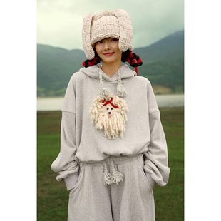 毛毛球波利犬手钩杂花连帽卫衣 AW24 ANGEL CHEN陈安琪