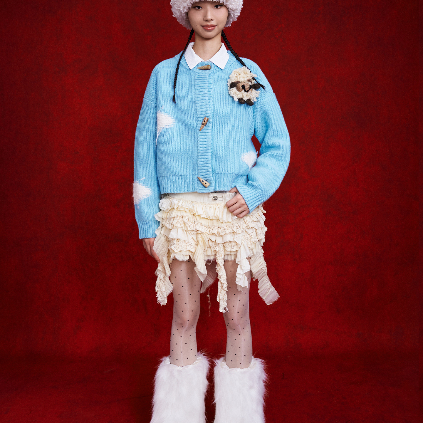 ANGEL CHEN设计师品牌陈安琪 PS26 云朵小牦牛蓝色针织开衫