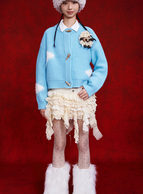 ANGEL CHEN设计师品牌陈安琪 PS26 云朵小牦牛蓝色针织开衫