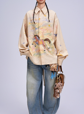 ANGEL CHEN设计师品牌陈安琪 SS26 多色手绘彩虹马印花衬衫