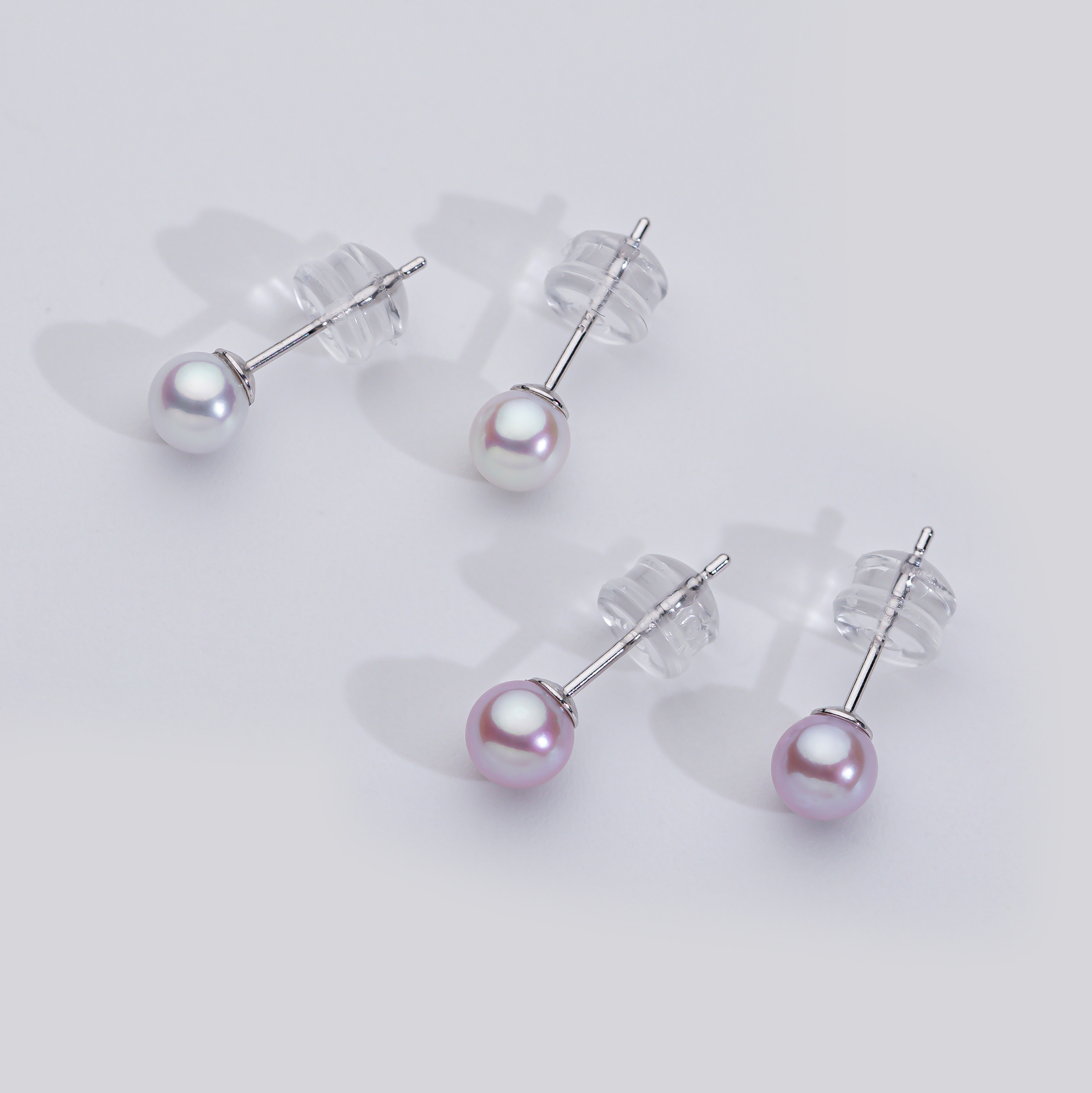 爱迪生珍珠正品时尚简约天然珍珠耳钉银S925紫/白色珍珠耳饰4-5mm