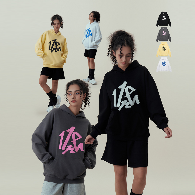 印花落肩字母运动11ER情侣连帽衫