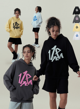 11E 字母11ER印花卫衣运动落肩情侣连帽衫卫衣