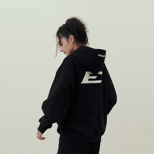 复古连帽 国潮牌美式 11E 斜体E卫衣连帽卫衣春秋季