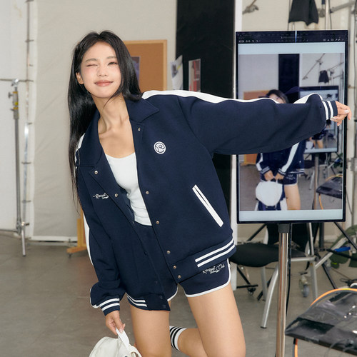 11E “选手”航海系老钱风空气层翻领刺绣logo棒球服外套男女同款