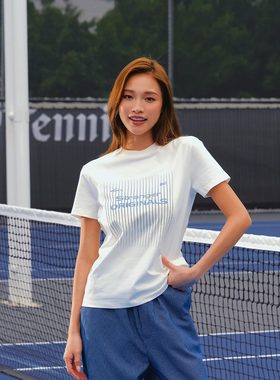11E 正肩常规款棉高弹复古印花短袖夏季修身显瘦圆领t恤女装上衣