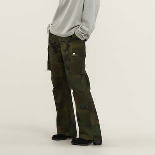 裤 复古迷彩工装 水洗做旧风琴口袋街头微喇宽松 美式 11E