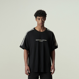 美式 t恤男女夏季 高街潮牌宽松休闲上 三条杠拼接条纹重磅短袖 11E