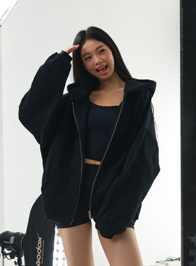 11E 重磅裁片拉链纯色基础系列宽松连帽百搭阔版休闲高级卫衣外套