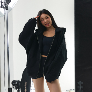 11E 休闲高级卫衣外套 重磅裁片拉链纯色基础系列宽松连帽百搭阔版