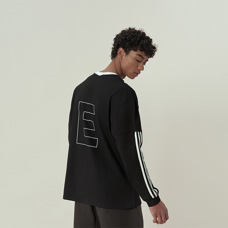 11E三条杠长袖t恤运动休闲情侣