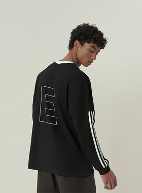 11E 三条杠镂空E运动长袖t恤男春秋季美式潮牌宽松圆领打底衫上衣