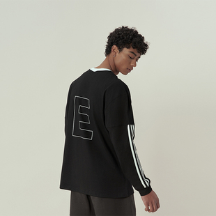 潮牌宽松圆领打底衫 11E 美式 t恤男春秋季 上衣 三条杠镂空E运动长袖