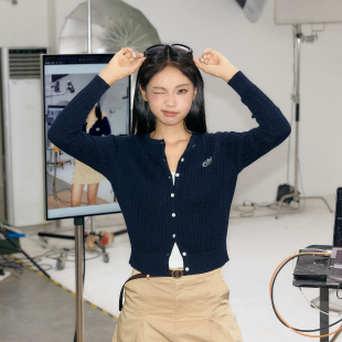 11E 复古羊毛混纺老钱风纽扣针织开衫/300g高智A字开叉短裙女生