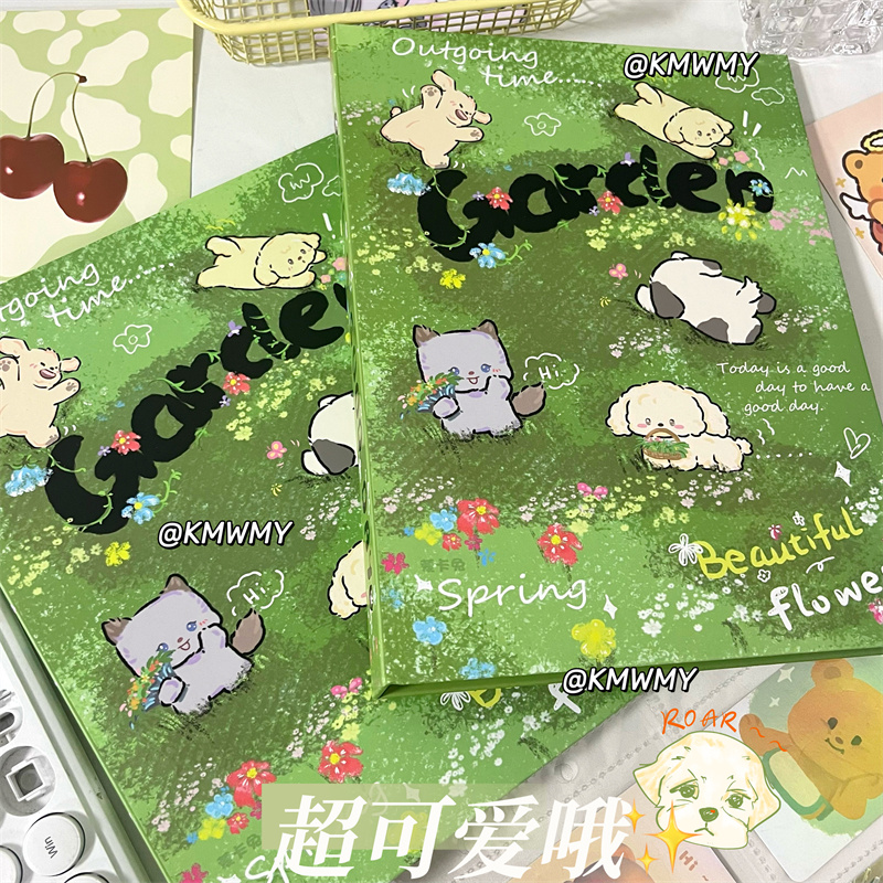 原创ins风草地小狗卡册卡通