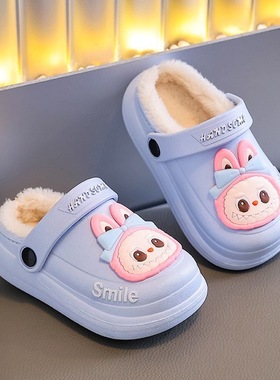 拉布布冬季儿童棉拖鞋女童厚底防水可拆洗亲子小中大童宝宝棉拖鞋
