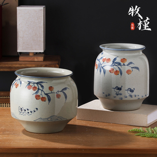 景德镇陶瓷花盆中式覆古家用高档国风花瓶兰花冬青绿植专用大口径