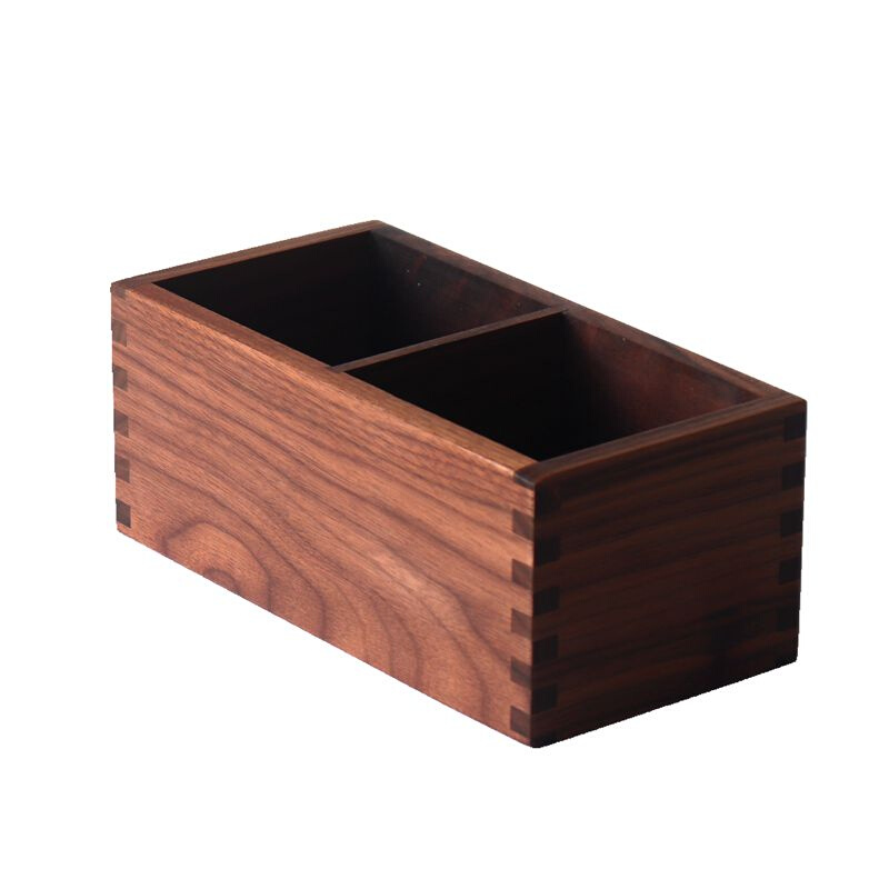 黑胡桃木二格置i物盒遥控器收纳盒榫卯实木笔筒书房客厅桌面储物