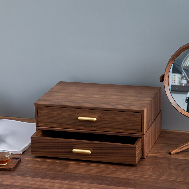 北美黑胡桃木多层l抽屉收纳盒桌面实木办公文件收纳柜子杂物储物