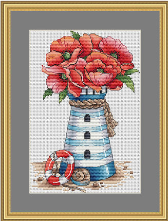 公主绣铺DMC自配套件纯棉线精准印花套件211028虞美人花瓶