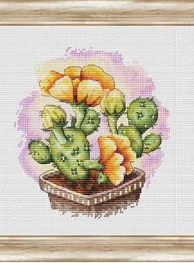 公主绣铺DMC自配套件纯棉线精准印花套件200608黄色花仙人掌