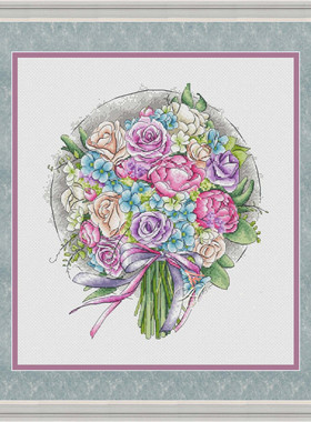 公主绣铺DMC自配套件纯棉线精准印花套件230323粉色紫色玫瑰花束